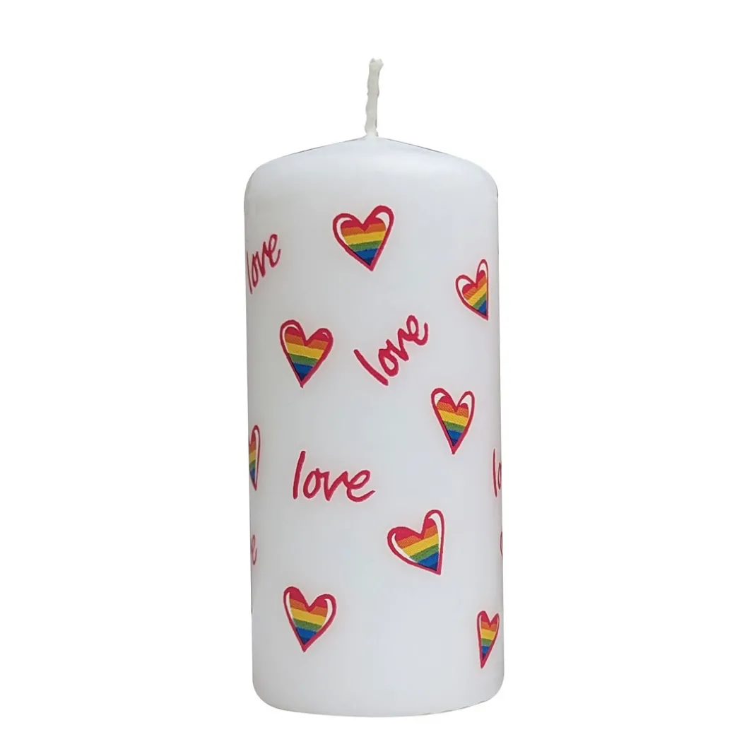 Love Heart Rainbow Pillar Candle
